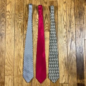 Vintage Pierre Cardin Mens 100%‎ Silk Tie Bundle Red Grey Geometric Designer
